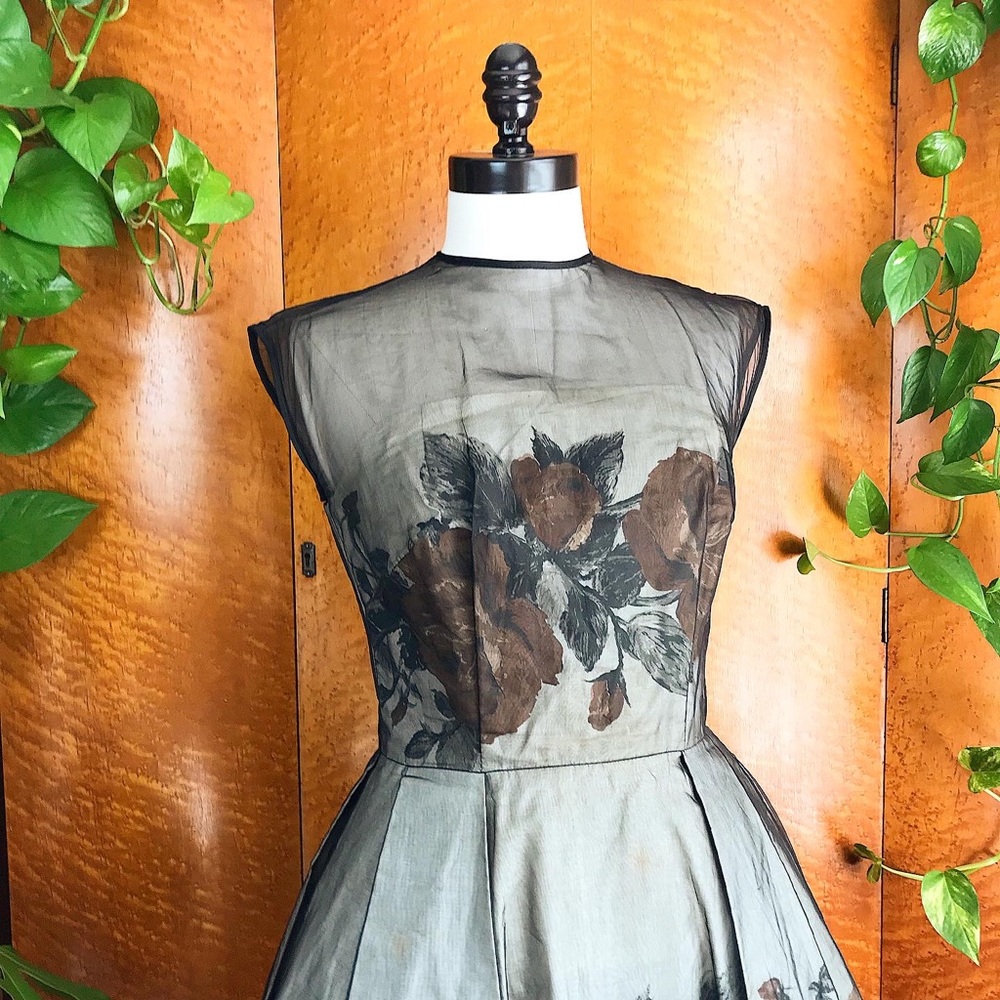 ROSE PRINT 1950’s 50s Vintage New Look Party Prom Cocktail Evening Dress S - Picture 6 of 13